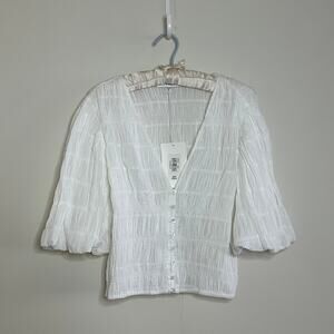 NWT FRAME Denim “Julianne” white smocked peasant top